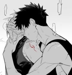 blush gay handgag hatake_kakashi kakashit_hatake kissing_neck male male_only naruto naruto_(series) sweat sweatdrop uchiha_obito yaoi