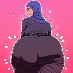 ai_generated ass d-art_style dark-skinned_female dark_skin fat_ass from_behind gilf hijab huge_ass looking_at_viewer looking_back mature_female tan_skin walking wide_hips