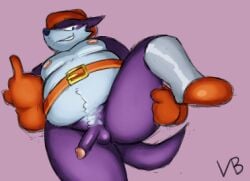 1boy anthro clothing colored cowboy_hat digital_drawing_(artwork) digital_media_(artwork) fang_the_hunter genitals gesture hand_gesture hat headgear headwear male male_only mammal middle_finger nipples penis purple_body rodent sega shaded signature simple_background smile solo sonic_(series) sonic_the_hedgehog_(series) tail virgobiologist