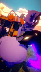 1girls 3d :3 bottomless close-up female fortnite from_side huge_ass outside raven_tao_leader_kaka_(character) raven_team_leader sloppydragons smile smiling solo tagme tail vrchat vrchat_avatar