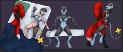 2018 anthro anthro_on_anthro areola bed bedding biped black_body black_hair blanket blue_body breast_growth breast_on_breasts breasts clenched_teeth colored digitigrade dipstick_tail duo female fur furniture futanari gender_transformation generation_4_pokemon gloves_(marking) growth hair herm hi_res human intersex intersex/female john_(swack16) kirara_(swack16) looking_down_at_self looking_pleasured lucario luxray lying mammal markings mtf_transformation nintendo nipples on_back on_bed open_mouth pillow pokemon pokemon_(species) pusys red_body red_fur reverse_stand_and_carry_position sackless sex simple_background sitting sitting_on_bed sleeping spread_legs spreading standing standing_sex surprise tail tail_markings teeth tomek1000 transformation tuft yellow_markings
