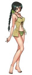 babydoll bare_shoulders barefoot black_hair bow braid breasts camisole cg cleavage feet female full_body green_hair green_panties hair_ribbon hairbow hentai_heroes kasumi_(doa) kinkoid legs lingerie long_hair looking_at_viewer navel official_art panties parody purple_eyes rumiko_(hentai_heroes) simple_background smile solo standing toes transparent_background underwear underwear_only yellow_panties