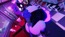1girls 3d areolae big_breasts boots bottomless female fortnite from_side huge_ass raven_tao_leader_kaka_(character) raven_team_leader restaurant sloppydragons smile solo tagme tail topless vrchat wide_hips