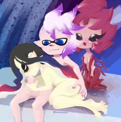 1boy2girls 2girls1boy artist_signature axol_(splatoon) black_hair blue_eyes eyes_closed fellatio female fingering humanoid humanoids inkling inkling_boy inkling_girl kazami_(splatoon) light-skinned_male light_skin male nintendo nude nude_female nude_male pink_skin pointed_ears pointy_ears purple_hair red_hair red_skin ryan_(splatoon) splatoon tentacle_hair two_tone_hair two_tone_skin watching wet_floor_(splatoon) white_hair yellow-skinned_female yellow_skin