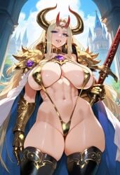 1girls 2d ai_generated armor big_breasts bikini bikini_armor female female_focus female_only gauntlets genderswap_(mtf) gold_bikini horn horns rule_63 rule_63 shoulder_armor sigvald_the_magnificent sling_bikini solo solo_female solo_focus tagme thighhighs warhammer_(franchise) warhammer_fantasy