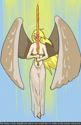 angel breasts dominions female flying full-length_portrait full_length long_hair nipples portrait prurientpie pussy see-through solo standing sword virtue weapon wings