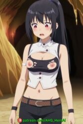 1girls ahq_hentai ai_generated arifureta_shokugyou_de_sekai_saikyou back_view cave exposed_breasts female medium_breasts nipples pants patreon perfect_body sexy stable_diffusion standing topwear torn_clothes torn_topwear yaegashi_shizuku