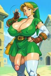 1futa ai_generated balls breasts busty_boy fellatio_gesture futanari genderswap genderswap_(mtf) huge_breasts intersex link link_(ocarina_of_time) lustre male male_with_breasts outdoors penis rule_63 self_upload standing testicles the_legend_of_zelda