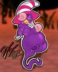 1dickgirl balls blush breasts cum cum_drip mario_(series) nintendo nipples paper_mario paper_mario:_the_thousand-year_door vivian_(paper_mario) wifeyvoo witch_hat