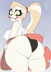 1girls ass big_ass blonde_hair bottom_heavy breasts bubble_butt charlie_morningstar_(hazbin_hotel) clothing dat_ass demon demon_girl fat_ass female female_only hazbin_hotel huge_ass large_ass looking_at_ass looking_at_self looking_back massive_ass panties png solo sundress thick_ass thick_thighs underground_(artist) upskirt white_skin wide_hips