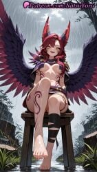 1girls 2025 ai ai_assisted ai_generated animal_ears anime anime_style barefoot breasts facial_mark feathered_wings feet female foot_fetish hentai hi_res high_quality high_resolution highres horns league_of_legends league_of_legends:_wild_rift long_hair looking_at_viewer makeup natsuyoru non-asian open_mouth outdoors patreon purple_hair purple_wings pussy rain red_hair riot_games sitting smile solo stable_diffusion stool tattoo thighs toes vagina voluptuous voluptuous_female wet wings xayah yellow_eyes