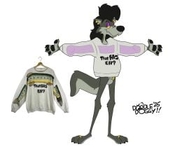 absurd_res animal_genitalia balls canid canine canis dildo doodledoggy ear_piercing eyebrow_piercing facial_piercing fish furgonomics furry-specific_piercing genital_piercing genitals hi_res lip_piercing mammal marine piercing sex_toy sheath sheath_piercing stanley_(doodledoggy) sweatshirt sweatshirt_only toony wolf