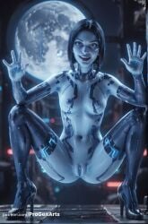 1girls ai_generated artist_name black_hair blue_hair blue_skin breasts colored_skin cortana full_moon halo_(game) halo_(series) hi_res high_heels hologram latex looking_at_viewer medium_breasts microsoft moon navel nipples nude open_mouth progenarts pussy science_fiction short_hair small_breasts smile solo spread_legs squatting thighhighs uncensored