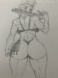 1girls american_flag american_flag_bikini american_flag_tattoo back_view bikini bubble_butt dat_ass fat_ass female female_only huge_ass humble_shark large_ass mia_shepherd monochrome shotgun