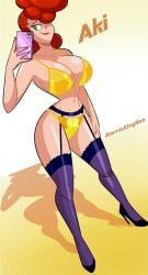 aki_(ape_escape) ape_escape atomickingboo breasts cleavage large_breasts thick_thighs underwear