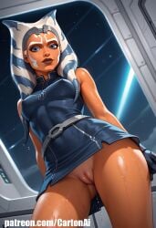 ahsoka_tano ai ai_generated blue_dress female in_space look_at_you no_panties pussy skirt star_wars