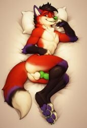 1boy 1male ai_art ai_assisted ai_generated animal_genitalia animal_penis anthro anthro_male anthro_only ass balls bed bedsheets black_fur black_hair canine_genitalia canine_penis civitai cock colored_penis dick edited_ai fit_male fox fox_humanoid furry furry_male furry_male_only furry_only genitals green_eyes green_eyes_male green_nose green_penis inviting knot knotted_penis laying_down laying_on_bed laying_on_side looking_at_viewer looking_at_you majira_strawberry male male_anthro male_furry male_only naked no-human no_females no_human no_humans nude on_bed on_side only_furry only_male paws penis pillow png popufur purple_fur purple_pawpads purple_paws red_body red_fur smile smiling smiling_at_viewer solo solo_male tail white_fingers white_fur white_stomach white_toes yiff youtuber