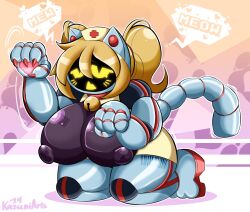 barcode big_breasts breasts cat_ears cat_girl cat_tail female kazuniarts nipple_bulge nipples robot robot_girl robot_humanoid screen_face