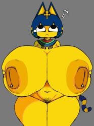 1girls adorable animal_crossing ankha ankha_(animal_crossing) anothercat anthro areola big_breasts big_nipples black_eyes blue_hair breasts cute domestic_cat felid feline felis female hair huge_breasts hyper hyper_breasts mammal markings navel nintendo nipple_piercing nipples nude orange_areola orange_nipples piercing pubes solo striped_markings striped_tail stripes tail tail_markings thick_thighs wide_hips yellow_body