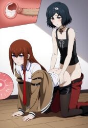 1boy 1girls ai_generated all_fours ass blk9201 blush cross_section cum cum_in_pussy cum_in_uterus cum_inside doggy_style exposed_ass female femboy femboy_on_female fertilization fully_clothed hands_on_another's_hips impregnation makise_kurisu male ovum pants_pull sperm_cell steins;gate trap urushibara_ruka uterus vaginal_penetration vaginal_sex