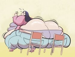 1girls anna_(joekie3wl) ass belly black_hair blush blush_lines breasts drink fat female female_focus female_only hips hyper_ass joekie3wl large_ass large_breasts looking_back multiple_chairs_for_one overweight overweight_female panties pants_down sideboob sitting stomach thick_thighs thighs two_chairs_for_one underwear wide_hips