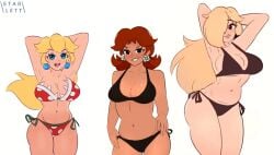 3females 3girls ass bikini bikini_top black_bikini blonde_female blonde_hair breasts brown_hair brown_hair_female c_starlett earrings female female_only light-skinned_female long_hair mario_(series) piranha_plant piranha_plant_bikini princess_daisy princess_peach princess_rosalina starlett super_mario_bros. tan-skinned_female thick_thighs