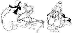 absurd_res anthro black_hair deer demon fellatio female hair hi_res horn jonah_sanruri mammal monochrome new_world_deer noviikona oral penile pink_body pulling_hair red_horn sex solo spade_tail succubus tail touching_hair white-tailed_deer