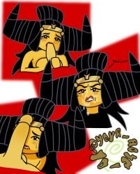 black_hair black_hair_female blowjob cum_on_face dick_on_face hair lego_monkie_kid lipstick princess_iron_fan wifeyvoo yellow_skin yellow_skinned_female