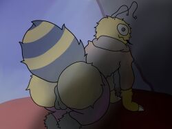 anthro arthropod arthropod_abdomen ass bee big_butt clothing femboy hurricane_weaver hymenopteran insects legwear male red_eyes solo solo_focus stockings yellow_body