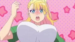 1girls animated blonde_hair blue_eyes blush bouncing_breasts breasts earrings galko gym_uniform highres huge_breasts jewelry large_breasts nail_polish official_art oshiete!_galko-chan running screencap sound sweat tagme video