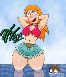 1boy 1girls adult_swim beach big_breasts blush booty_shorts breasts busty busty_female female in_water long_hair male morty_smith rick_and_morty summer_smith thick_thighs wet_skin wifeyvoo