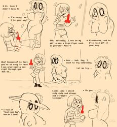 1boy 1girls blooksanap breasts busty comic dialogue english_text erection female frisk frisky_(under(her)tail) ghost human large_breasts male mammal napstablook nudity parody penis rule_63 spirit straight text thewill under(her)tail undertale undertale_fanfiction