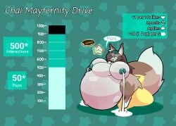 advertisement anthro antlers belly big_belly big_breasts bodily_fluids breasts chai_(starrydraco) digital_media_(artwork) duo eclair english_text food fur furry hi_res horn huge_belly huge_breasts hyper hyper_belly hyper_pregnancy intersex_(lore) mammal nipples pastry pregnant pregnant_anthro simple_background smile star starry_(starrydraco) starrydraco tail text therrigon thick_thighs