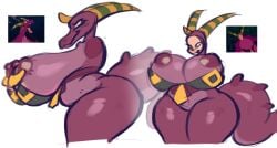 annacrazytoivo anthrofied bartok_the_magnificent big_ass big_breasts breasts dragon dragon_girl dragon_horns dragon_tail female huge_breasts ludmilla_(bartok) pierced_nipples thick_tail thunder_thighs transformation wide_hips