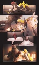 4_toes 5_fingers absurd_res animal_genitalia animal_penis anthro anthro_on_anthro anthro_penetrated anthro_penetrating anthro_penetrating_anthro ass balls barbell_piercing black_body black_fur black_hair black_nose bodily_fluids breasts canid canid_demon canine canine_genitalia canine_penis comic cum cum_in_pussy cum_inside damien_(lufanati) demon duo erection fangs feet female female_penetrated fingers fox from_front_position fur genital_fluids genitals hair hellhound hi_res hindpaw horn humanoid_hands impregnation kneeling knot lying male male/female male_penetrating male_penetrating_female mammal mating_press multi_tail mythological_canine mythological_creature mythology navel nipple_barbell nipple_piercing nipples nude nude_anthro nude_female nude_male on_back paws penetration penile penile_penetration penis penis_in_pussy piercing pregnant pregnant_anthro pregnant_female pussy seishin_yukiyama sex sitting tail teeth toes tongue tongue_out unknowhiter vaginal_penetration vaginal_penetration white_body white_fur white_hair womb_tattoo