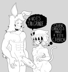 1boy 1girls abs ass big_ass big_penis black_and_white bunny_ears cat_ears cat_girl cat_tail catgirl commentary_request commission commission_art digital_art digital_drawing_(artwork) digital_media digital_media_(artwork) female furry gakito_(ramakopa) line_art male male/female monochrome nervous_sweat nude nude_female nude_male original original_character original_characters penis ramakopa_(artist) smirk spanish_text text text_bubble toned