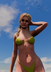 1girls bikini bird blonde_female blonde_hair blue_eyes clothing curvy curvy_body curvy_female curvy_figure curvy_hips female looking_at_viewer medium_breasts realistic sky smile smiling smiling_at_viewer sunlight supermassive_games until_dawn