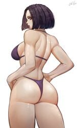 2023 ass bikini breasts cartoon_network dc dc_comics female female_only gelldraws goth goth_girl looking_at_viewer looking_back purple_bikini purple_eyes purple_hair purple_lips purple_lipstick short_hair sideboob swimsuit teen_titans thick_thighs thighs white_background