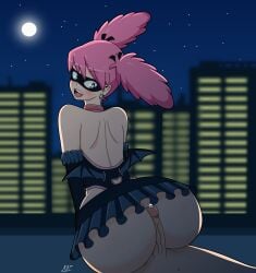 1boy 1girls big_ass big_butt buttjob clothing female kaz_shuja mask moonlight my_hero_academia night pink_hair pop_step pov