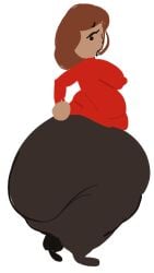 1girls ass_bigger_than_head ass_focus ball_hands black_pants bottom_heavy brown_hair brown_skin brown_skinned_female chubby chubby_female color colored female female_only fully_clothed futanari_version_available guest_f hand_on_hip huge_ass hyper_ass large_ass long_sleeves looking_at_ass mii mob_face nintendo nipple_bulge no_background red_shirt simple_background small_feet solid_color_background tboxart thick_thighs white_background