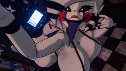 1girls big_ass big_breasts bikini five_nights_at_freddy's fnaf fredina's_nightclub from_above looking_at_viewer looking_up marie_(cally3d) marionette_(fnaf) open_mouth sling_bikini sloppydragons solo tagme tongue tongue_out vrchat white_body