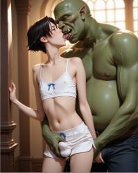 2boys ai_generated bulge clothed femboy french_kiss grabbing kissing saliva tongue trap yaoi