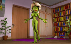 1girls 3d alien alien_girl artist_name bare_shoulders barefoot beauty_mark big_breasts book busty closed_eyes curvy detailed_background erect_nipple erect_nipples eyelashes female female_only front_view green_skin hourglass_figure humanoid indoors inside kondaspeter leg_lift leg_up lipstick looking_at_viewer lying makeup marilyn_(planet_51) mole naked nude planet_51 pose posing red_lipstick room shadow shiny shiny_skin solo thick_lips tree voluptuous walking white_hair wide_hips