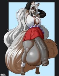 ancestralpotato anthro armwear balls big_balls big_breasts big_penis breasts canid canine clothing elbow_gloves foreskin futanari genitals gloves gynomorph handwear hi_res huge_balls huge_breasts huge_cock hyper hyper_balls hyper_genitalia hyper_penis intersex looking_at_viewer mammal penis raccoon_dog solo syntheticpotato tanuki uncircumcised vein veiny_penis