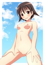 blush breasts brown_hair female kk-sk-ray miyafuji_yoshika nipples nude pussy short_hair small_breasts solo strike_witches uncensored