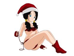 1girls bikini black_hair blue_eyes christmas dragon_ball dragon_ball_z female female_only holidays human milf msjoelart panties pigtails santa_hat solo teasing tied_hair twintails videl