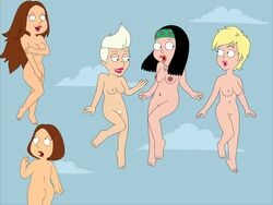 accurate_art_style american_dad crossover devin_(american_dad) family_guy female_only flying frost969 hayley_smith hippie jessica_raplansky meg_griffin multiple_girls multiverse_meg nude outdoors rapture the_rapture