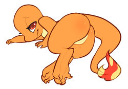 charmander female looking_at_viewer lying nintendo pokémon_(species) pokemon presenting pussy saltedtea solo video_games