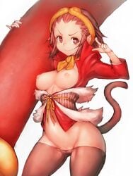 2016 bike_shorts breasts cameltoe capcom female fumio_(rsqkr) groin hairband looking_at_viewer marvel_vs._capcom marvel_vs._capcom_2 monkey_girl monkey_tail nipples red_eyes red_hair ruyi_jingu_bang short_hair smile solo sonson thighs