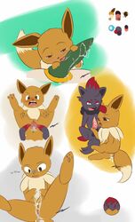 after_sex anthro artificial_insemination cum cum_inside dildo eevee egg female kamperkiller_(artist) licking male nintendo oral pokemon pokemon_(species) pussy pussy_juice sex_toy spread_pussy spreading tongue tongue_out video_games zorua